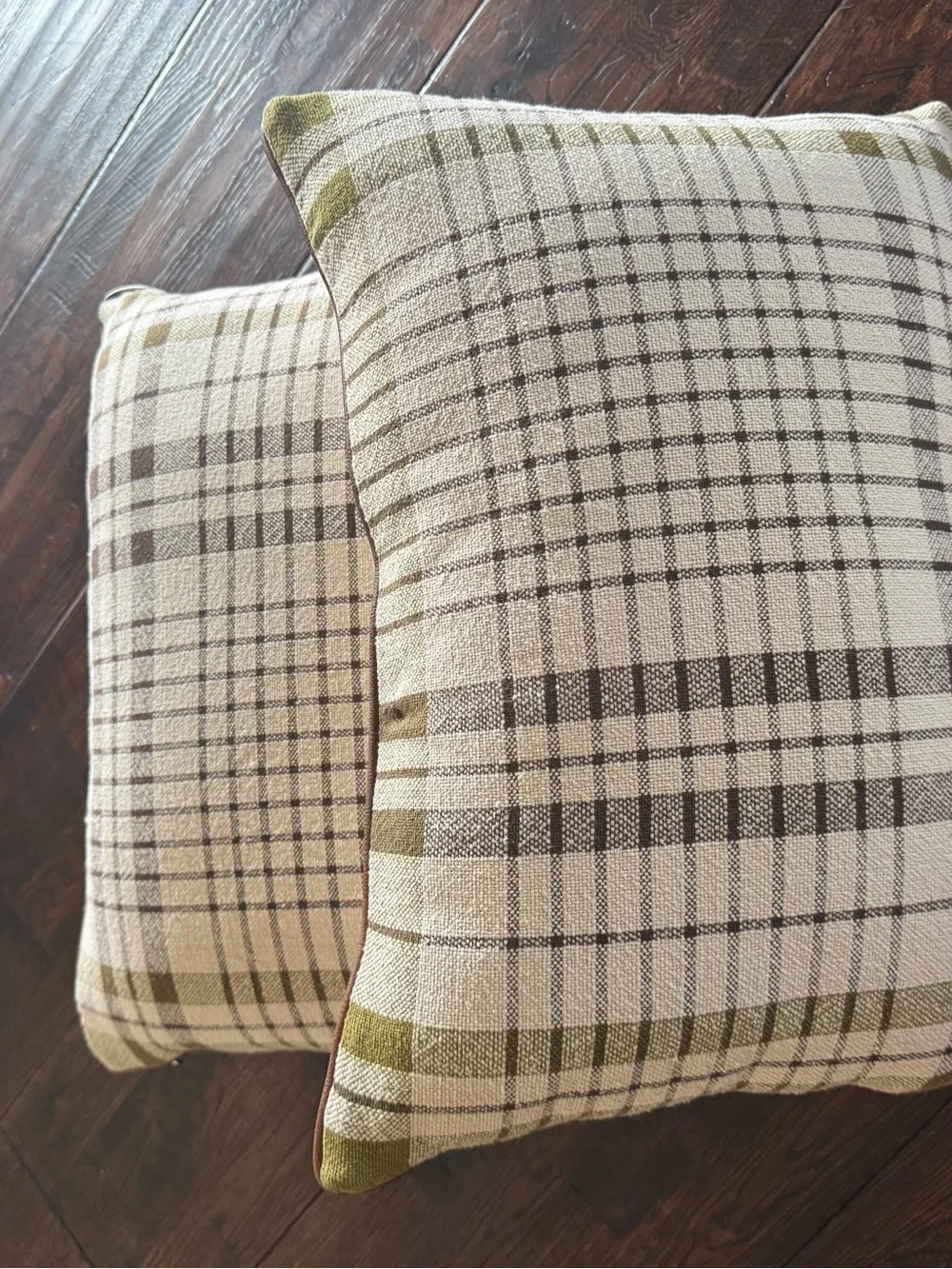 Hearth & Hand Plaid Throw Pillow Pair in Brown Beige and Olive Green